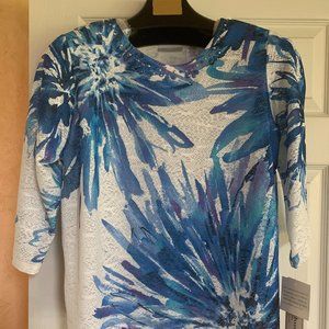 Alfred Dunner blue "splash" top, PL